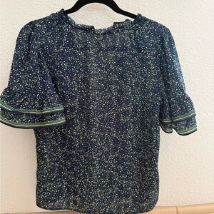 Max Studio Navy Speckled Ruffle Sleeve Blouse - Women